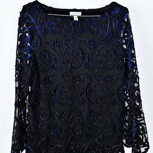 Charter House Blue/Black Embroidered Blouse--Size XL